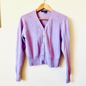 Karen Kane Lifestyle Purple Cashmere Angora Lambswool Embellished Cardigan